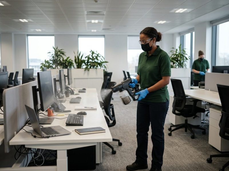 Electrostatic disinfection spraying in an office