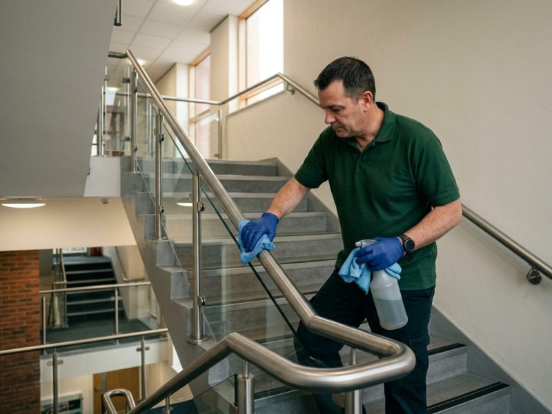 High-touch disinfection during janitorial service