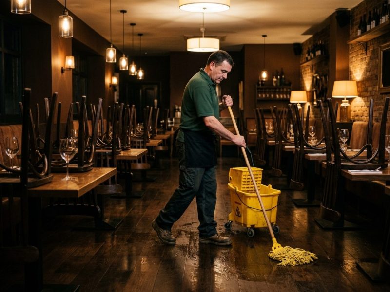 Late-night restaurant cleaning after close