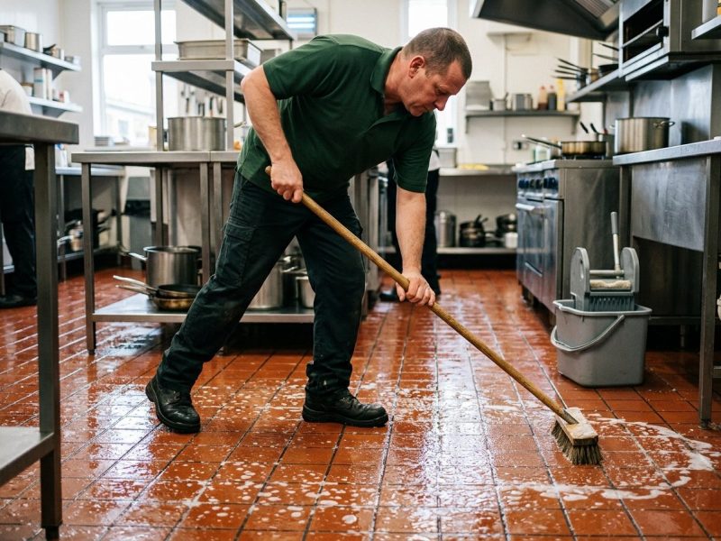 Restaurant kitchen floor degreasing